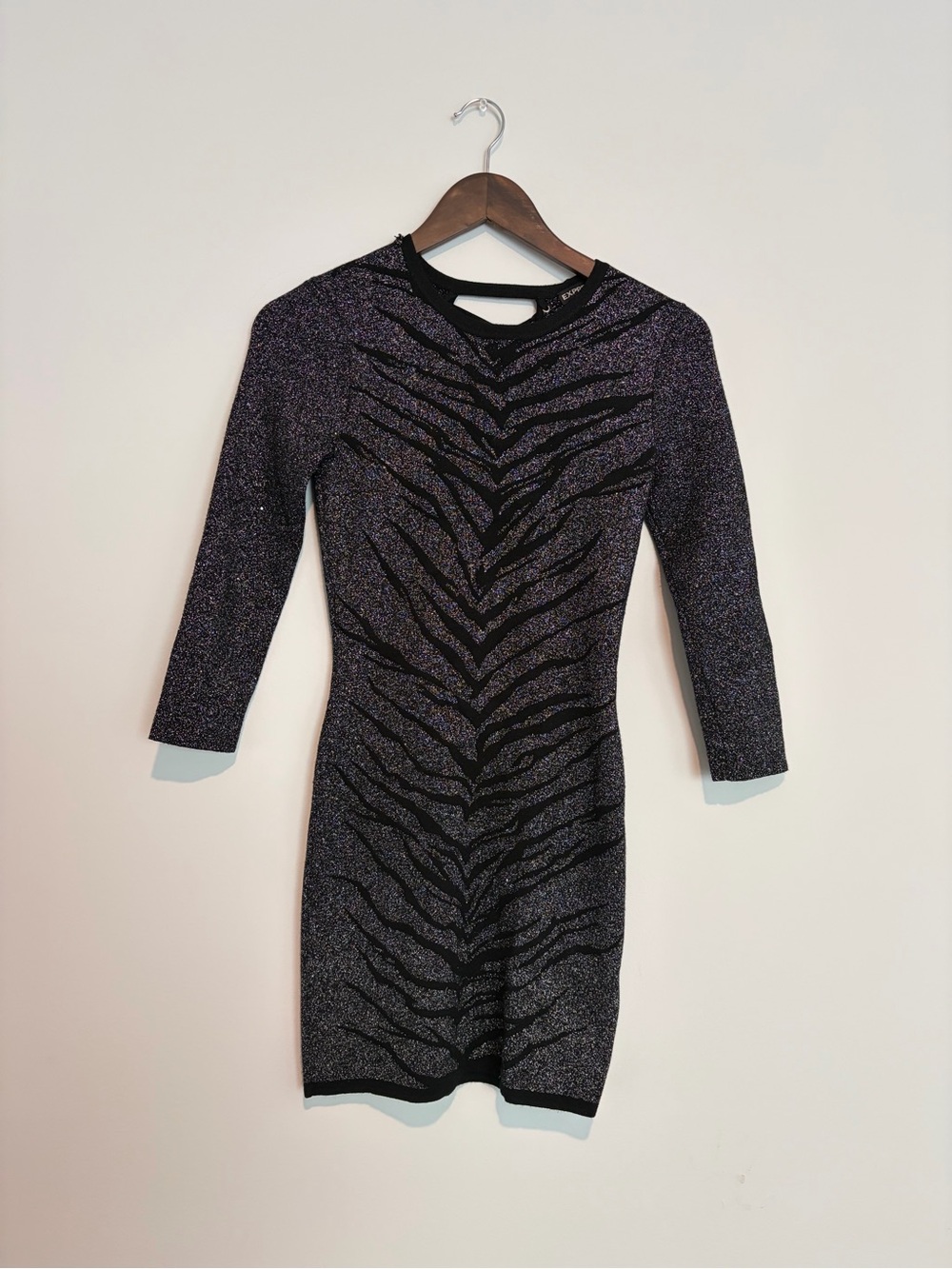 Express Metallic Zebra Mini Dress S Lace Up Back Y2K McBling Bodycon